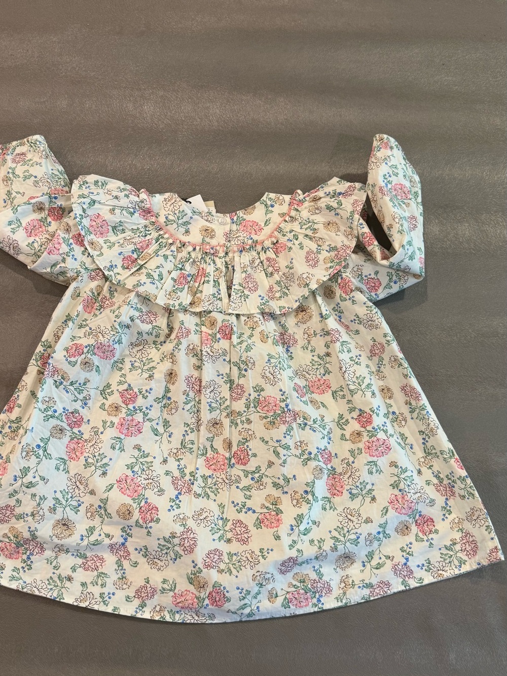 Marmar Copenhagen Floral Ruffle Neck Casual Dress - Pink & Cream. Size 3